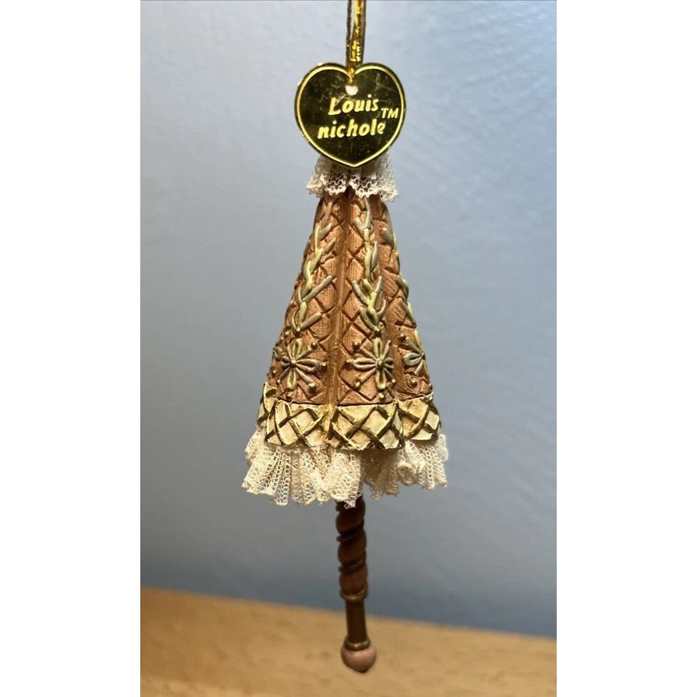 Kurt Adler Louis Nichole Folded Umbrella Christmas Ornament Resin Cream Color